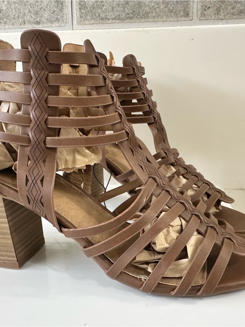 New York & Company Taupe Strappy Block Heel Sandals